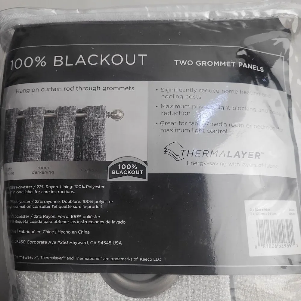 NEW Eclipse Absolute Zero 100%blackout curtain panels Grommet 50x95 'Dean White'